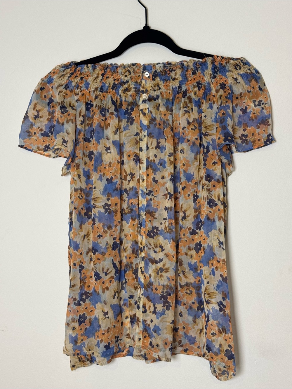 Zara Basic 100% Silk Floral Print Short Sleeve Blouse Medium